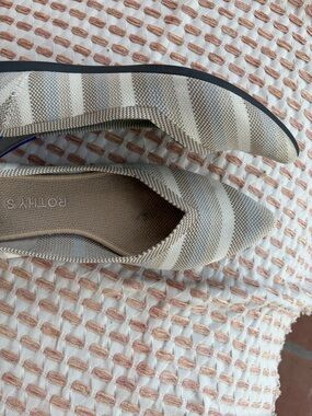 Rothy's Beige and Cream Striped Pointed Flat